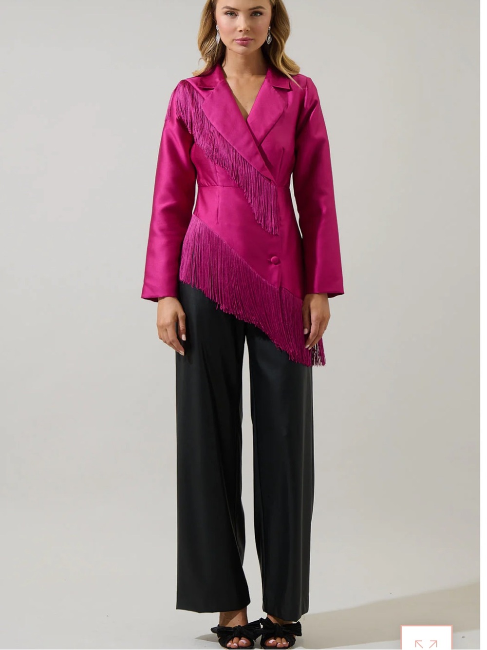 Sugarlips Fuchsia Fringe Satin Blazer - Picture 13 of 14